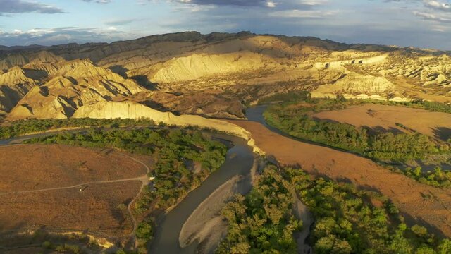 Aerial, Meander Of The Alasani River, Vashlovani National Park, Border Georgia - Azerbaijan