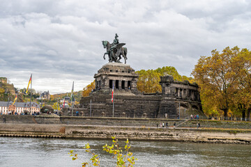 Koblenz were rivers Rhein and Mosel meet. In the foreground the German Corner, a symbol of the...