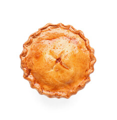 Tasty beef pot pie on white background
