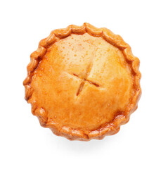 Tasty beef pot pie on white background