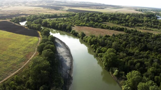 Aerial, Meander Of The Alasani River, Vashlovani National Park, Border Georgia - Azerbaijan