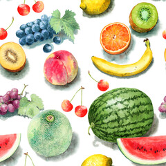 アナログ水彩果物トロピカルフルーツ連続模様壁紙