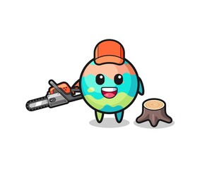 bath bombs lumberjack character holding a chainsaw