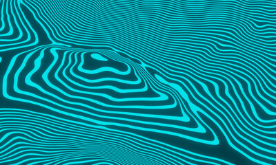 3D illustration. Blue topographic lines. Abstract mountain.