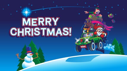 Funny image of Santa Claus racing against time to deliver gifts before Christmas