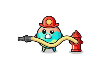 bath bombs cartoon as firefighter mascot with water hose