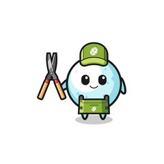 cute snow ball as gardener mascot