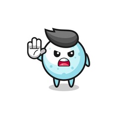 snow ball character doing stop gesture