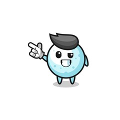 snow ball mascot pointing top left