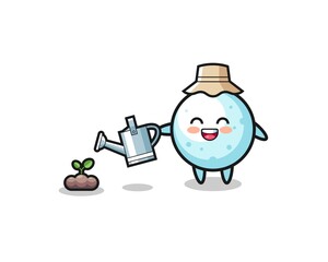 cute snow ball is watering plant seeds