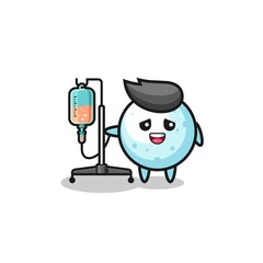 cute snow ball character standing with infusion pole