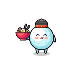 snow ball as Chinese chef mascot holding a noodle bowl