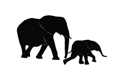silhouette elephants family on white background.  © mark