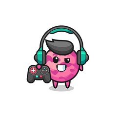 ice cream scoop gamer mascot holding a game controller