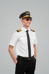 Cheerful man in pilot uniform