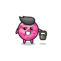 ice cream scoop mascot lifting kettlebell in the gym