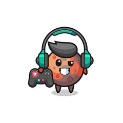mars gamer mascot holding a game controller