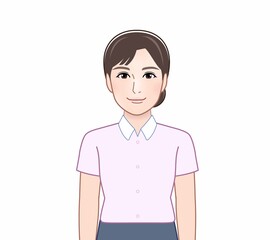 ピンクのYシャツの女性