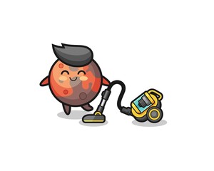 cute mars holding vacuum cleaner illustration