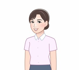 ピンクのYシャツの女性