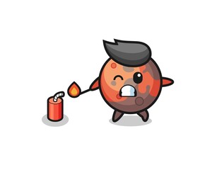 mars mascot illustration playing firecracker
