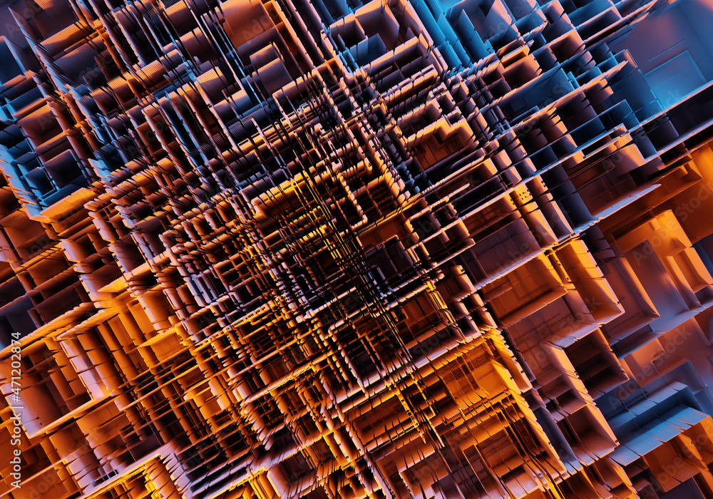 Poster geometric background. architectural background of jumbled lines of walls. abstract 3d texture. color