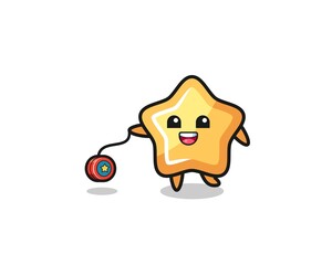 Fototapeta premium cartoon of cute star playing a yoyo