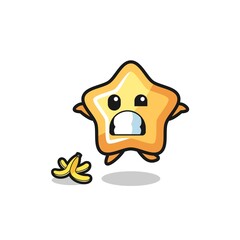 star cartoon is slip on a banana peel