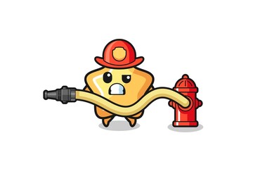 star cartoon as firefighter mascot with water hose