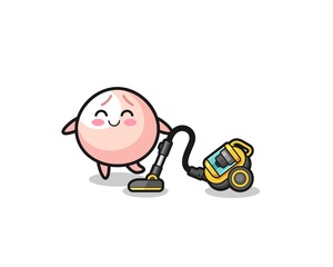 cute meatbun holding vacuum cleaner illustration