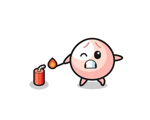 meatbun mascot illustration playing firecracker