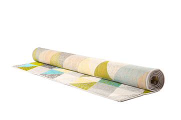 Modern rolled carpet on white background