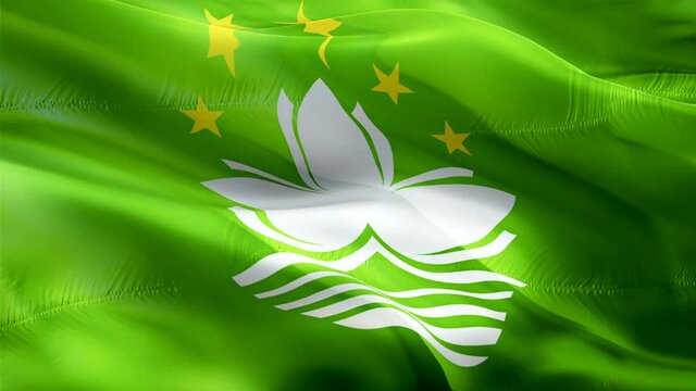 Macao flag. 3d Macau sign waving video. Flag of Macau seamless loop animation. Macao flag silk HD resolution Background. Macau flag Closeup 1080p HD video for Independence Day,Victory day
