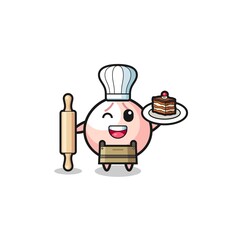 meatbun as pastry chef mascot hold rolling pin