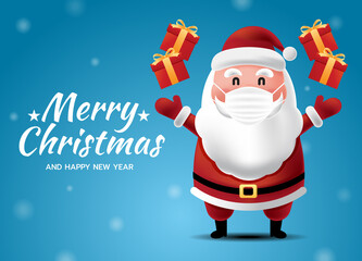 Santa wearing mask on blue background