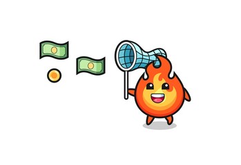 illustration of the fire catching flying money