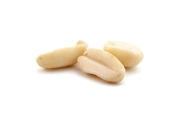 Raw blanched peanuts isolated on white