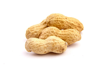 Roasted peanuts in shell isolated on white