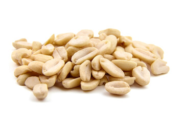 Raw blanched peanuts isolated on white