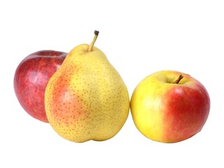Apples and pear, fruits isolated on white background