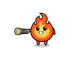 fire mascot holding flashlight