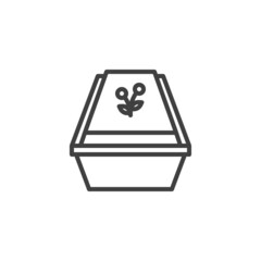 Coffin with flowers line icon