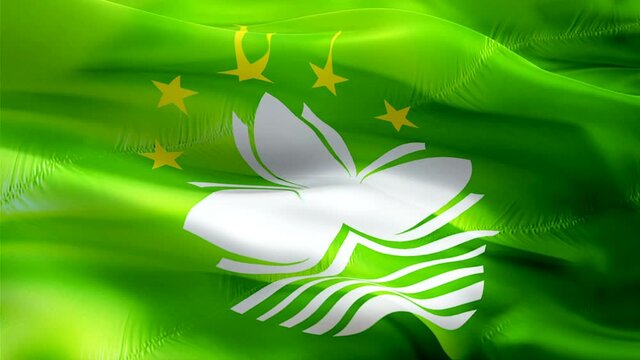 Macau flag. National 3d Macau flag waving. Sign of Macao seamless loop animation. Macau flag HD Background. Macao flag isolated Closeup 1080p Full HD video for presentation for Victory day
