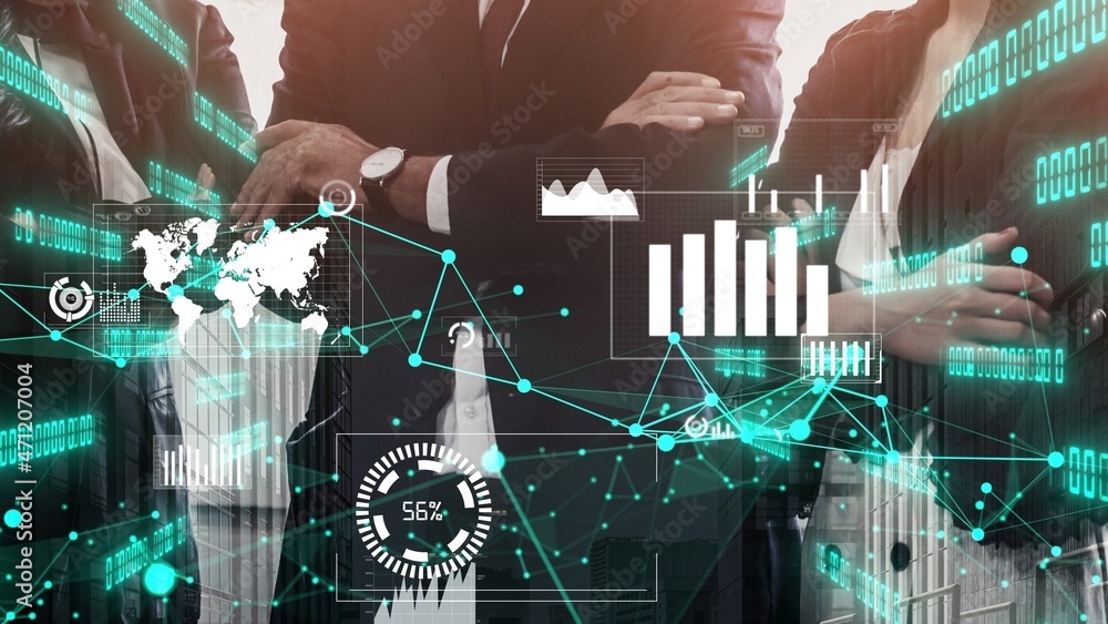 Fototapete Conceptual business dashboard for financial data analysis . 3D render computer graphic .