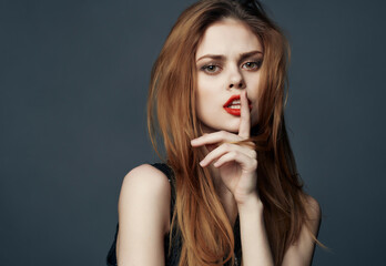 beautiful woman Red lips emotion luxury studio model isolated background