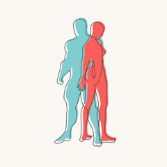 Silhouettes of man and woman. Overlay effect