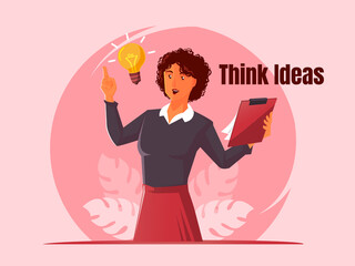 Black woman thinking with lightbulb for new ideas with innovation and creativity