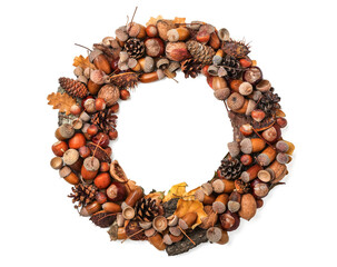 Beautiful acorn wreath on white background