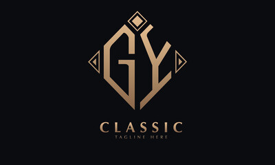 Alphabet GY or YG diamond illustration monogram vector logo template
