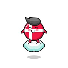 cute denmark flag illustration riding a floating cloud